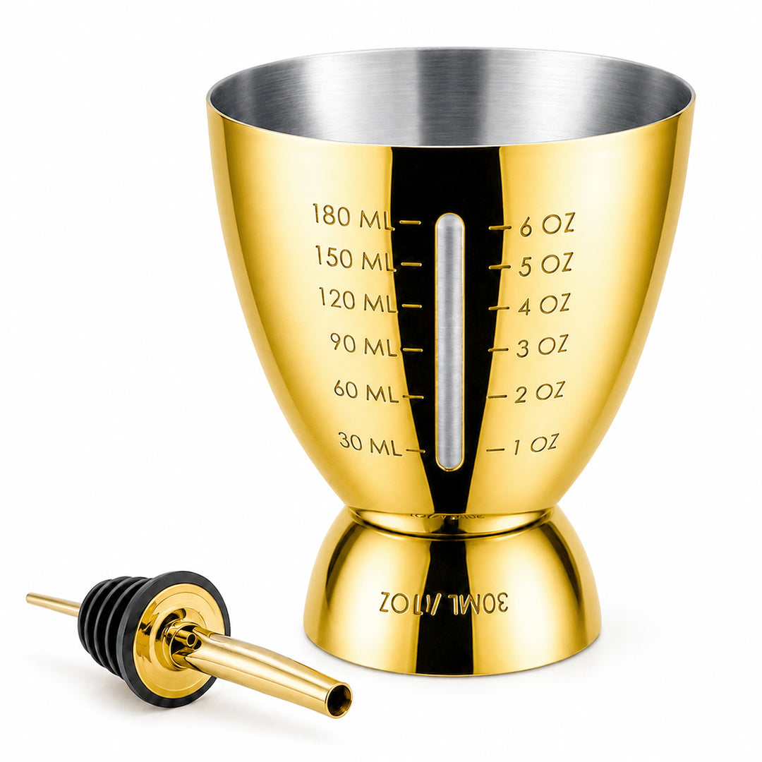Gold Stainless Steel Cocktail Jigger with Precision Measurement Scale & Hollow Window