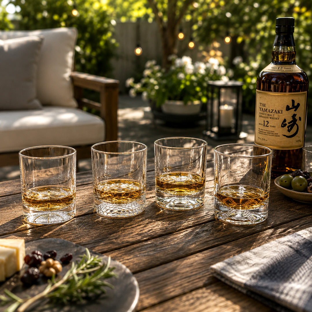 Homestia 10OZ Whiskey Glasses Set of 4, Heavy Bottom with Carved Ball