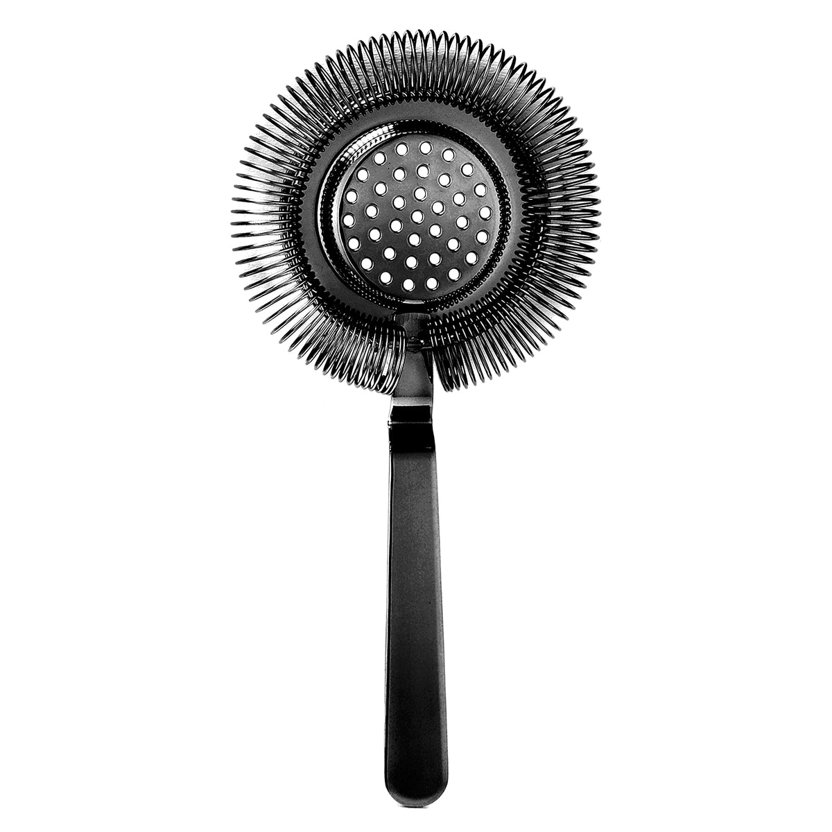 Homestia Cocktail Strainer, Stainless Steel Classic Hawthorne Spring Bar Strainer with Long Handle, Drink Strainer Cocktail for Professional Bartenders, High Densiti Spring (Black)